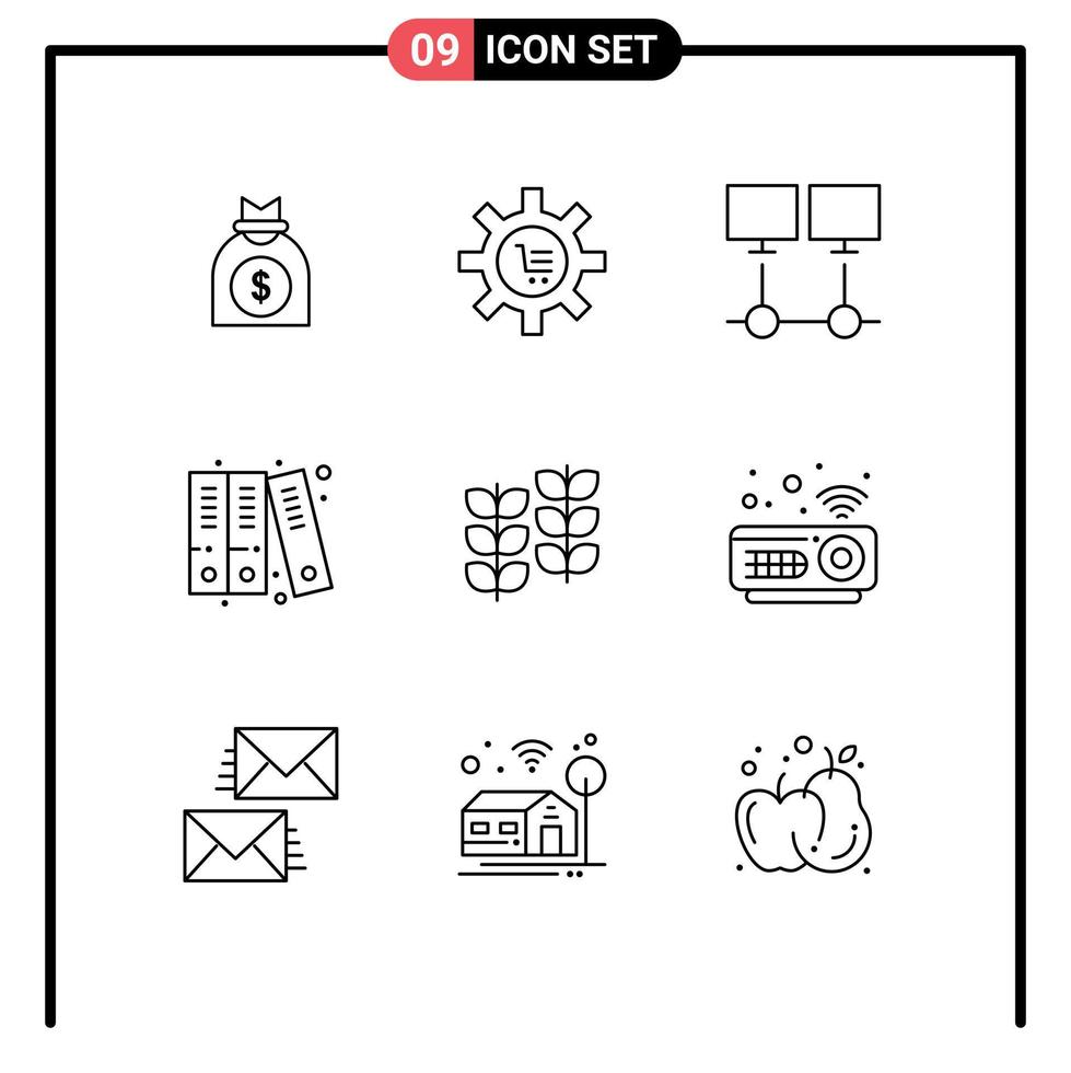 Pack of 9 Modern Outlines Signs and Symbols for Web Print Media such as history archive gear server internet Editable Vector Design Elements
