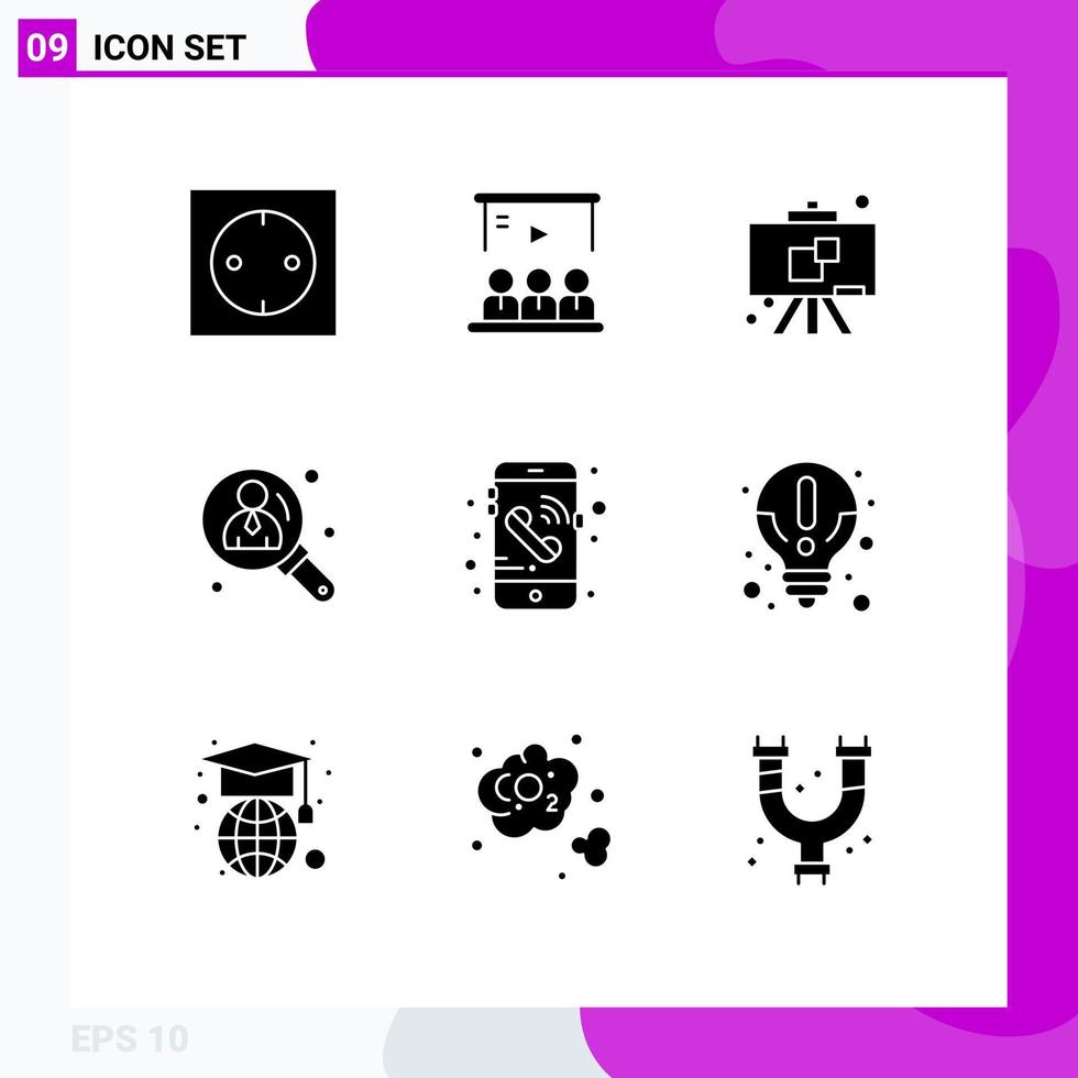 Modern Set of 9 Solid Glyphs and symbols such as mobile search user user business Editable Vector Design Elements