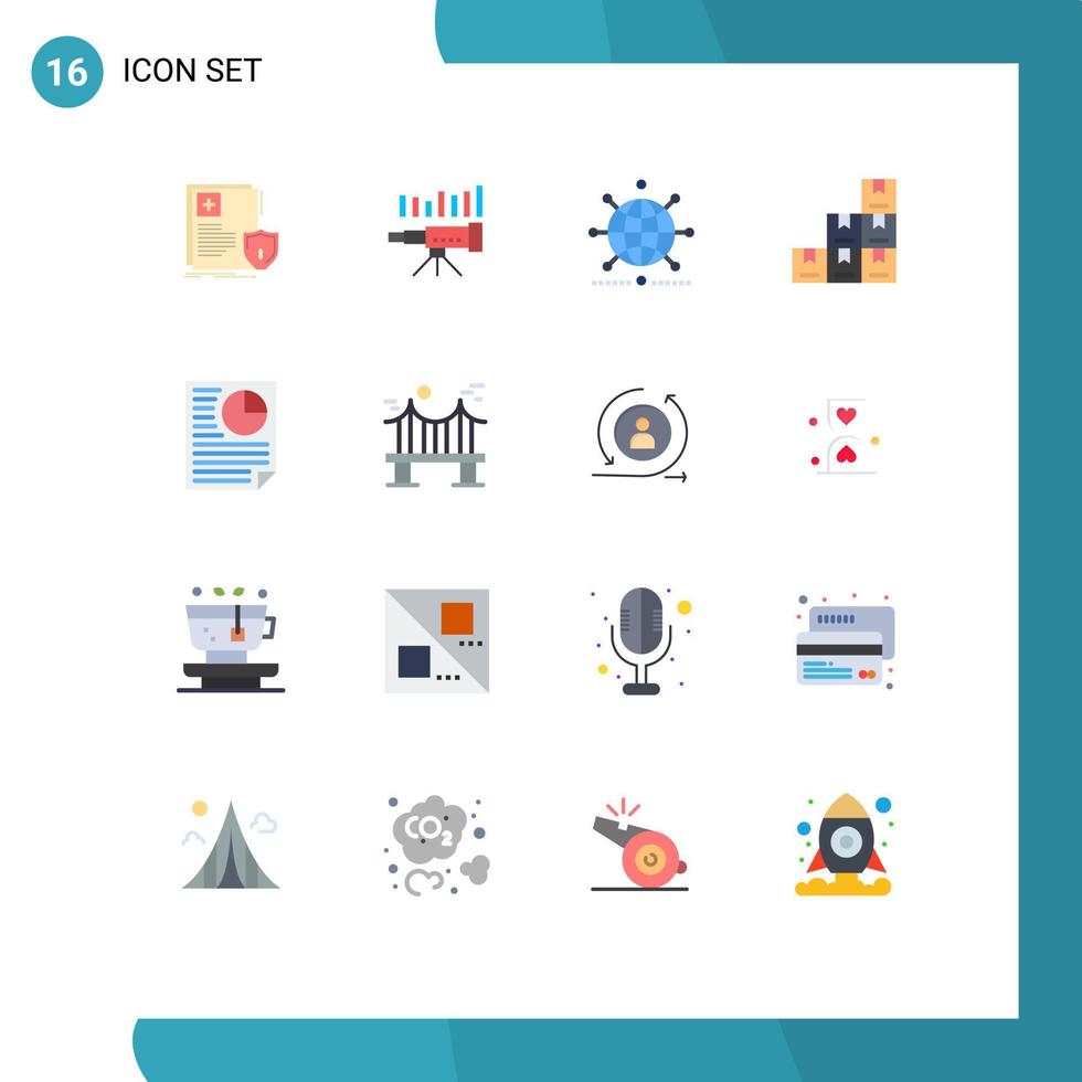 16 Universal Flat Color Signs Symbols of box business forecasting network globe Editable Pack of Creative Vector Design Elements