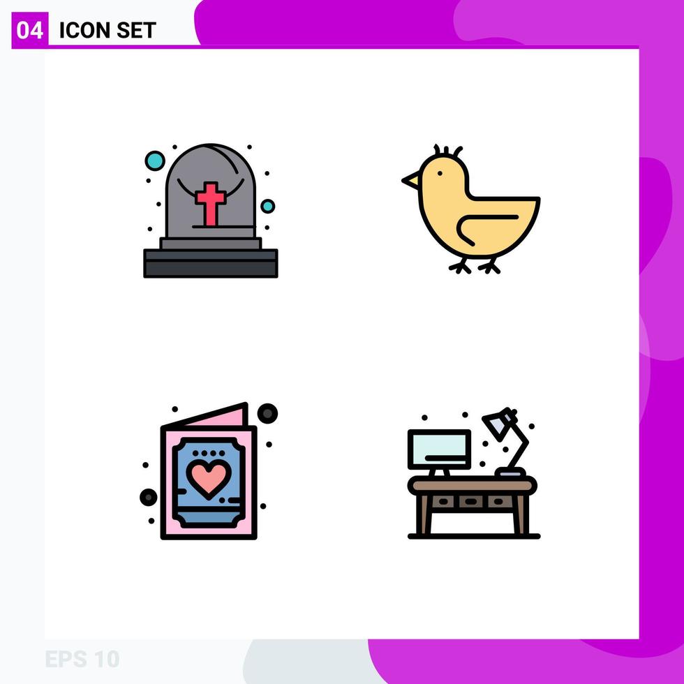 4 Creative Icons Modern Signs and Symbols of cemetery cute duck spring kid Editable Vector Design Elements