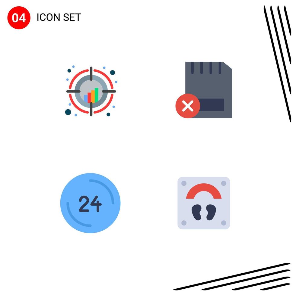 Set of 4 Vector Flat Icons on Grid for chart removed target computers call Editable Vector Design Elements