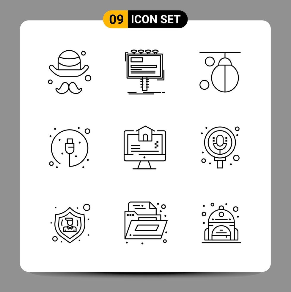 9 Black Icon Pack Outline Symbols Signs for Responsive designs on white background 9 Icons Set vector