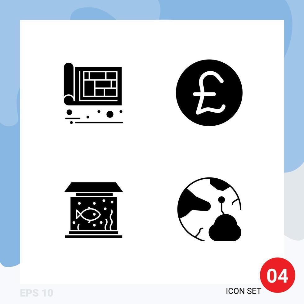 Pictogram Set of 4 Simple Solid Glyphs of architectural living design coin tank Editable Vector Design Elements