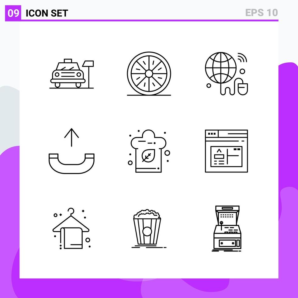 conjunto de 9 iconos en estilo de línea símbolos de contorno creativo para el diseño de sitios web y aplicaciones móviles signo de icono de línea simple aislado en fondo blanco 9 iconos vector