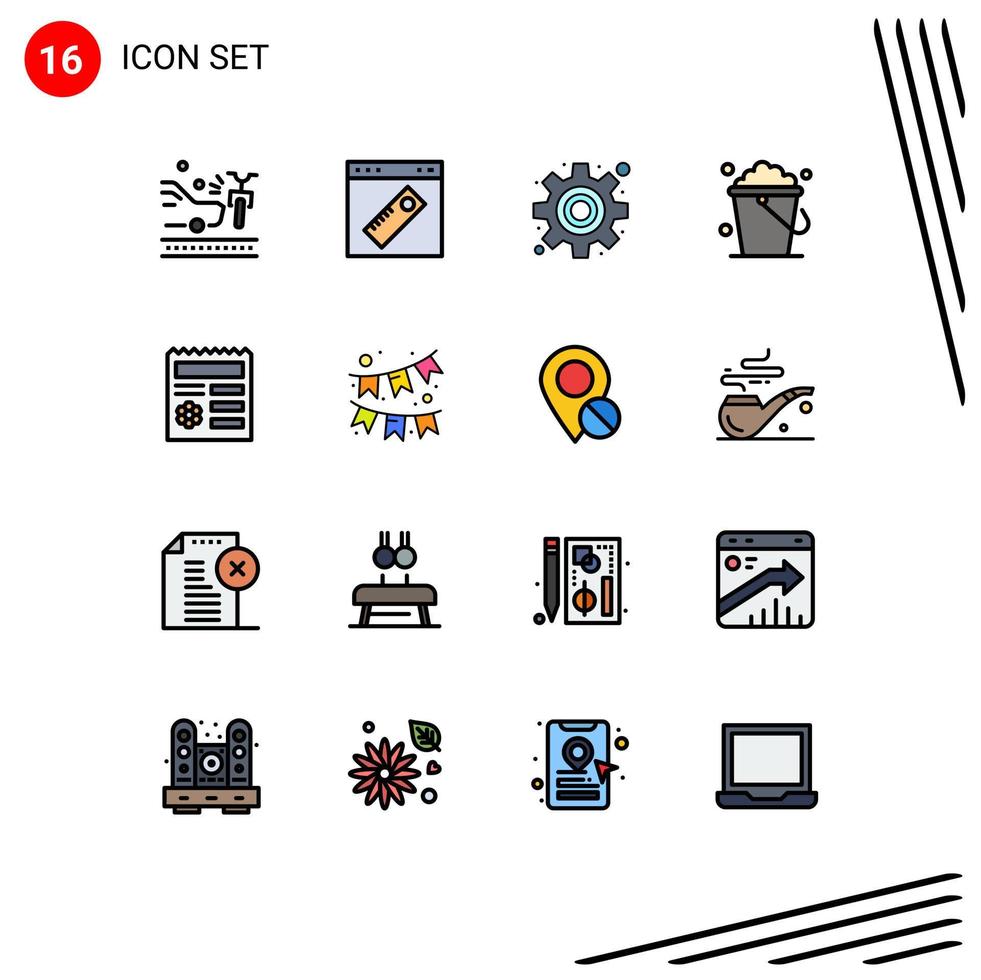 Group of 16 Flat Color Filled Lines Signs and Symbols for ui home website floor bucket Editable Creative Vector Design Elements