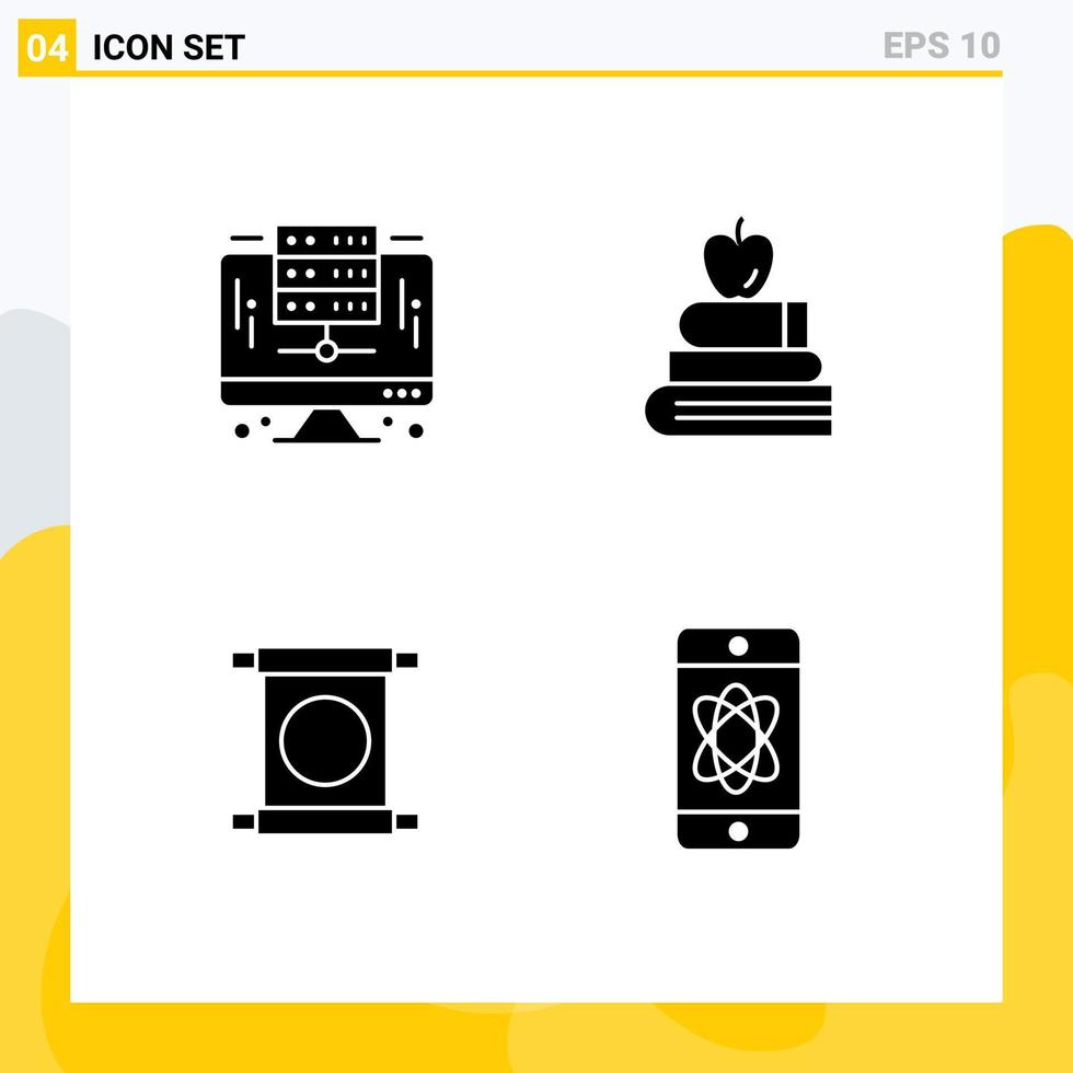 Group of 4 Solid Glyphs Signs and Symbols for computer letter server education chinese Editable Vector Design Elements