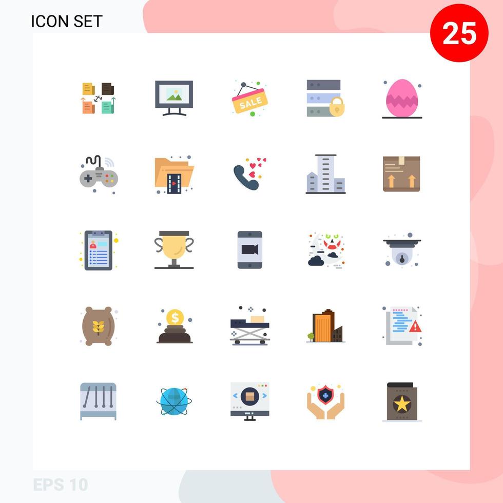 25 símbolos universales de signos de color plano de elementos de diseño vectorial editables del dispositivo de seguridad de Internet del tablero colgante de llave de huevo vector