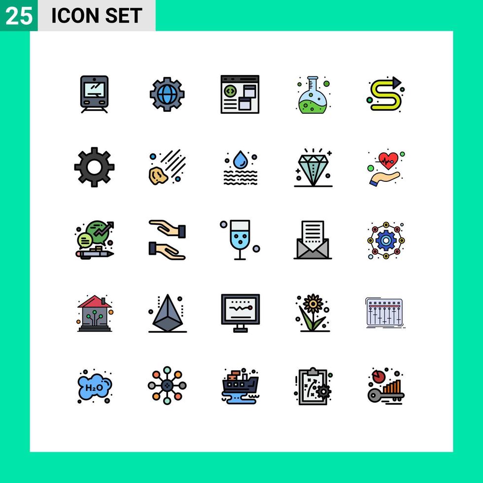 25 Universal Filled line Flat Color Signs Symbols of indicator arrows browser flask chemistry Editable Vector Design Elements