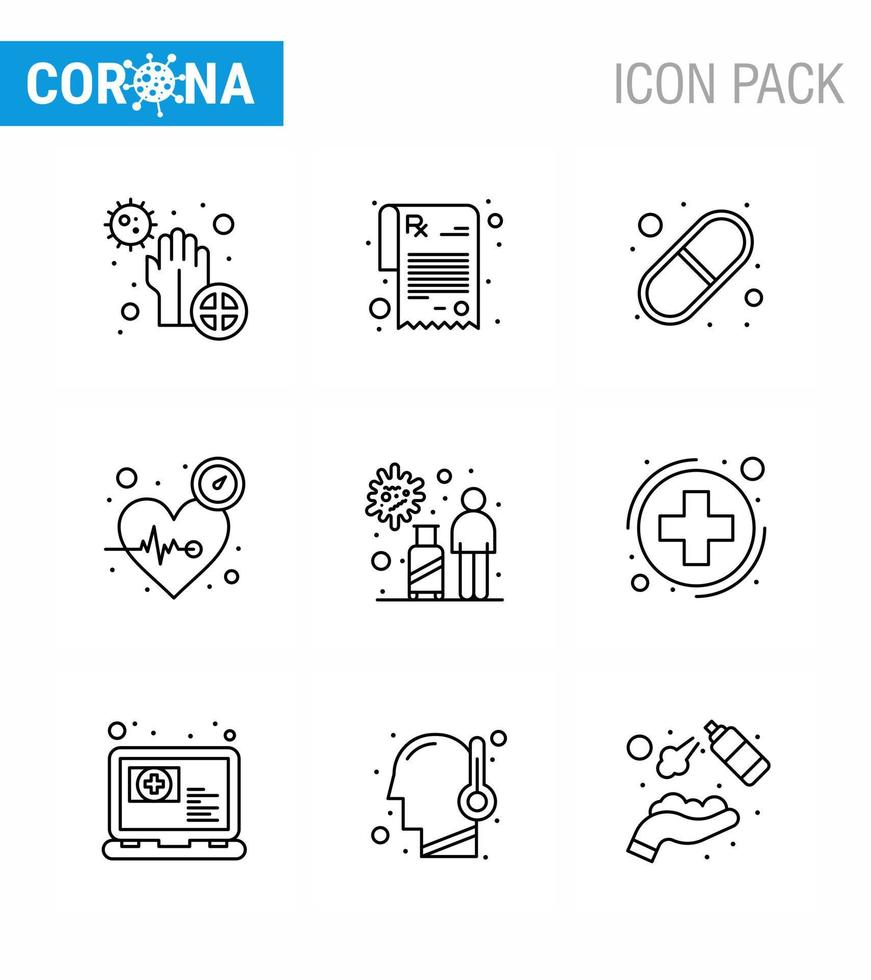 Coronavirus Prevention Set Icons 9 Line icon such as infection time capsule pulse beat viral coronavirus 2019nov disease Vector Design Elements