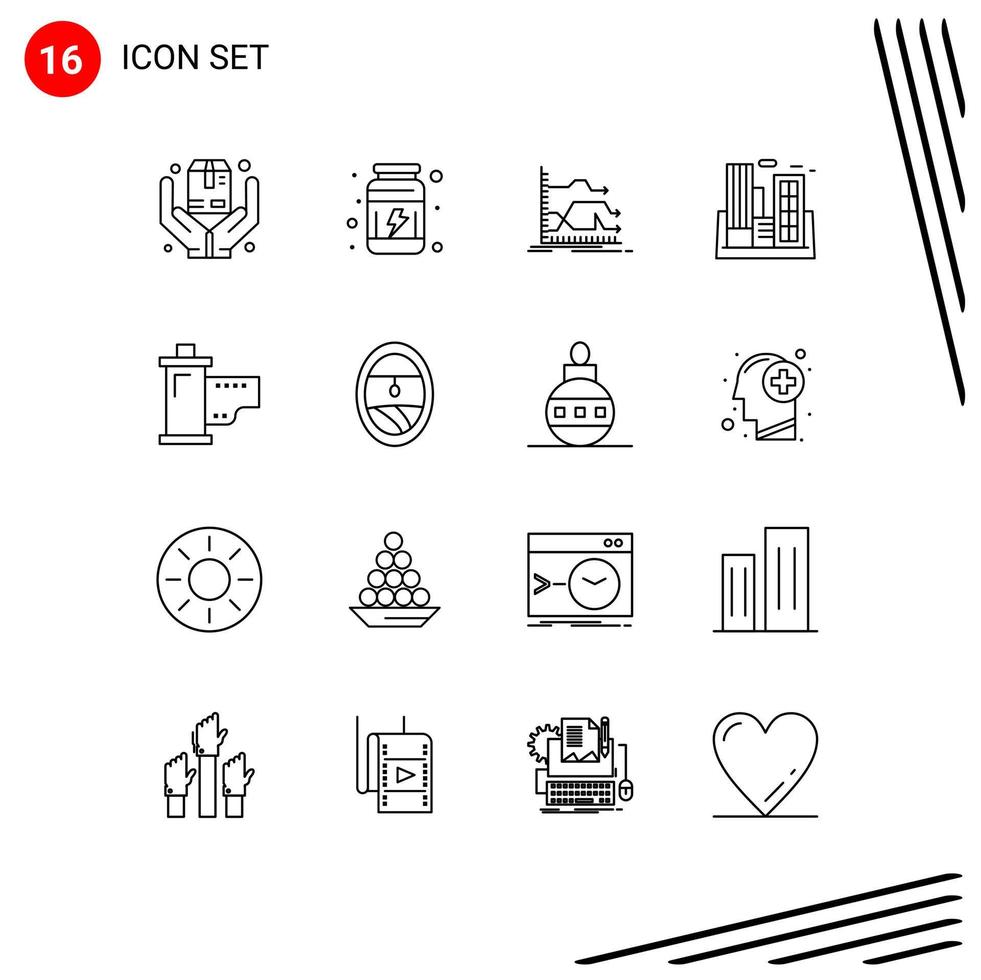 16 Universal Outlines Set for Web and Mobile Applications company polution arrows industry prediction Editable Vector Design Elements