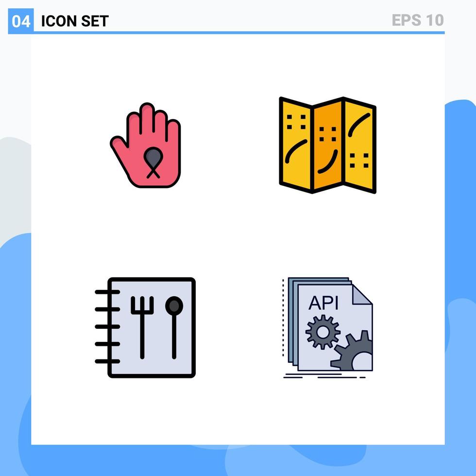 Pack of 4 creative Filledline Flat Colors of stop api awareness location coding Editable Vector Design Elements