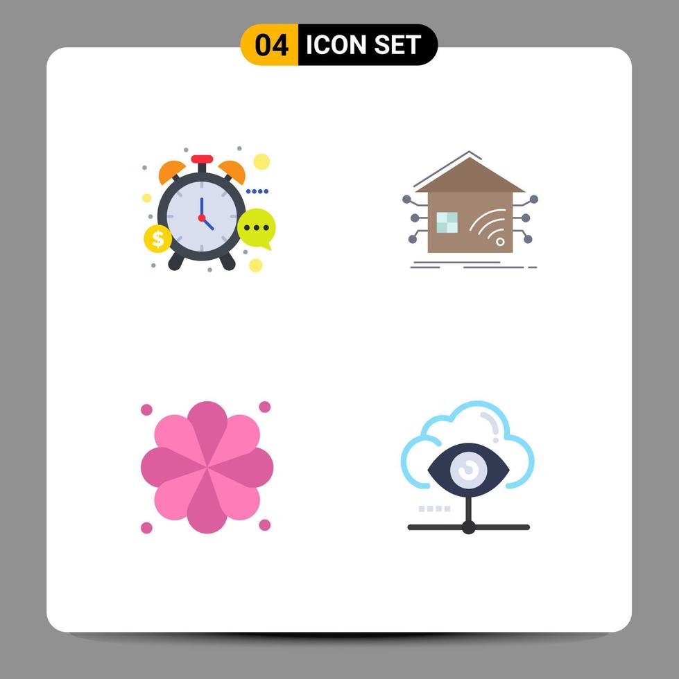 Mobile Interface Flat Icon Set of 4 Pictograms of management network time home spa Editable Vector Design Elements