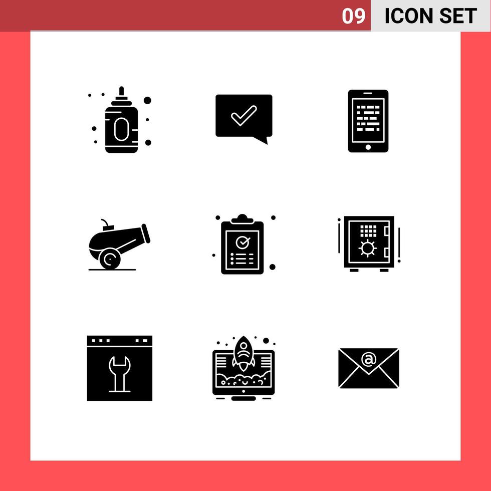Solid Glyph Pack of 9 Universal Symbols of paste copy read clipboard canon Editable Vector Design Elements