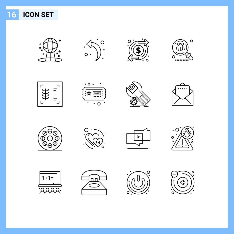 Set of 16 Modern UI Icons Symbols Signs for ribs search increase insect bug Editable Vector Design Elements