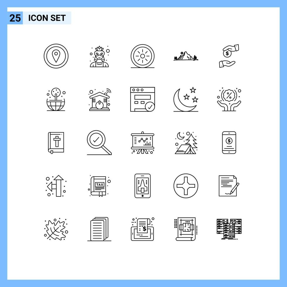 Pack of 25 Modern Lines Signs and Symbols for Web Print Media such as bribery tree food nature landscape Editable Vector Design Elements