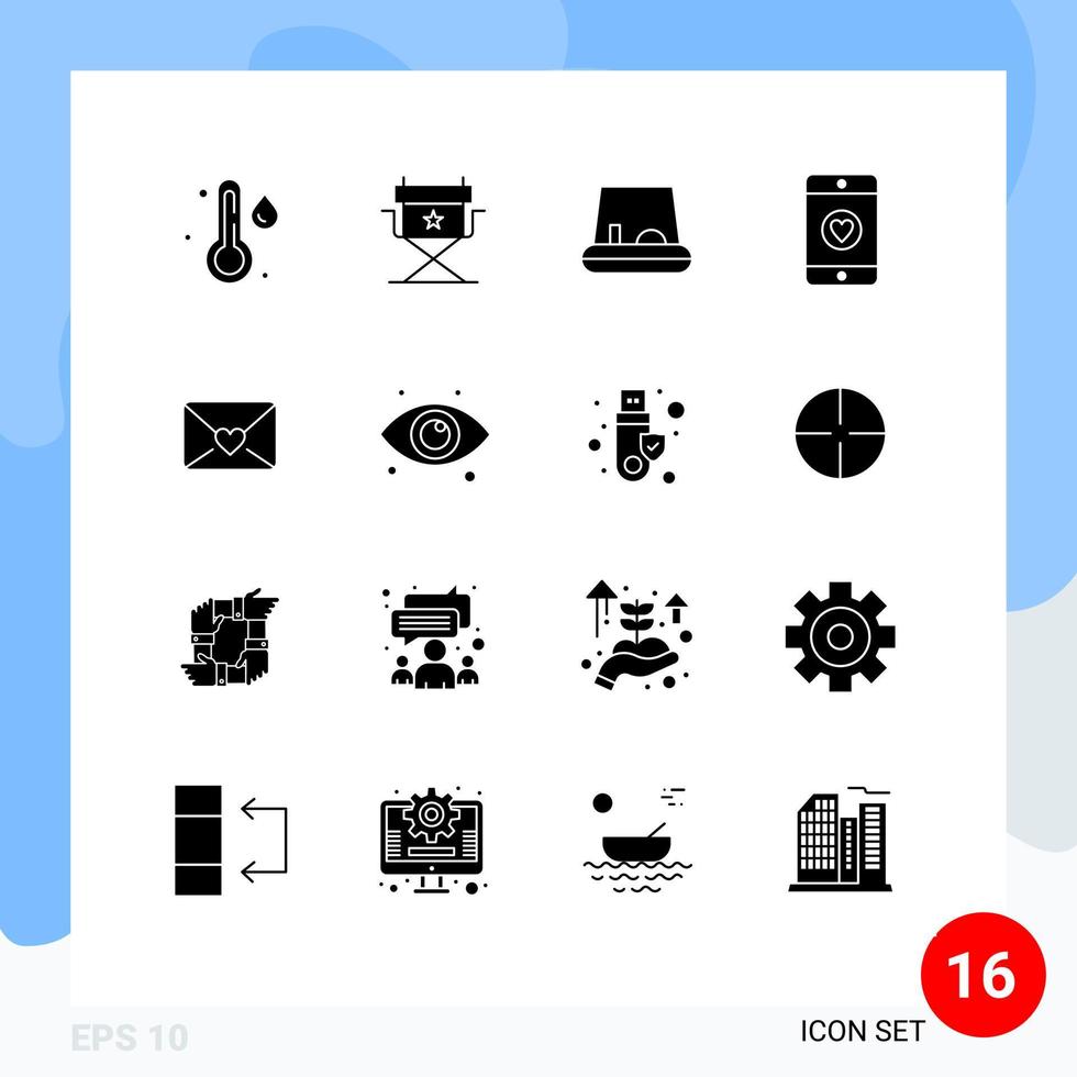 Pictogram Set of 16 Simple Solid Glyphs of web view mobile eye love Editable Vector Design Elements