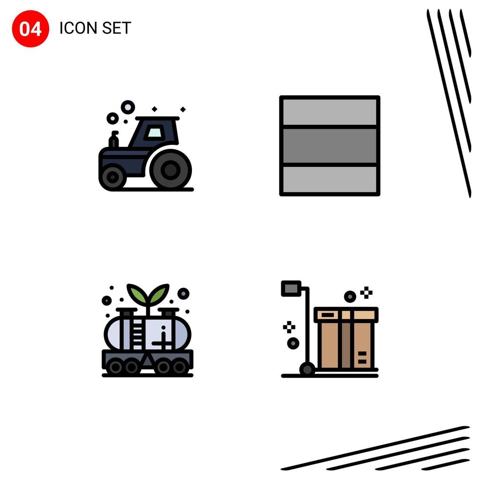 Group of 4 Filledline Flat Colors Signs and Symbols for agriculture power tractor energy box Editable Vector Design Elements