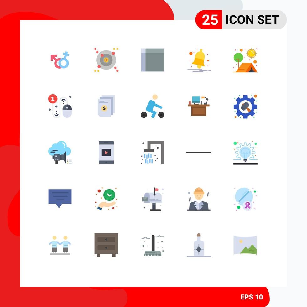 Pack of 25 creative Flat Colors of camping alert handkerchief notify bell Editable Vector Design Elements