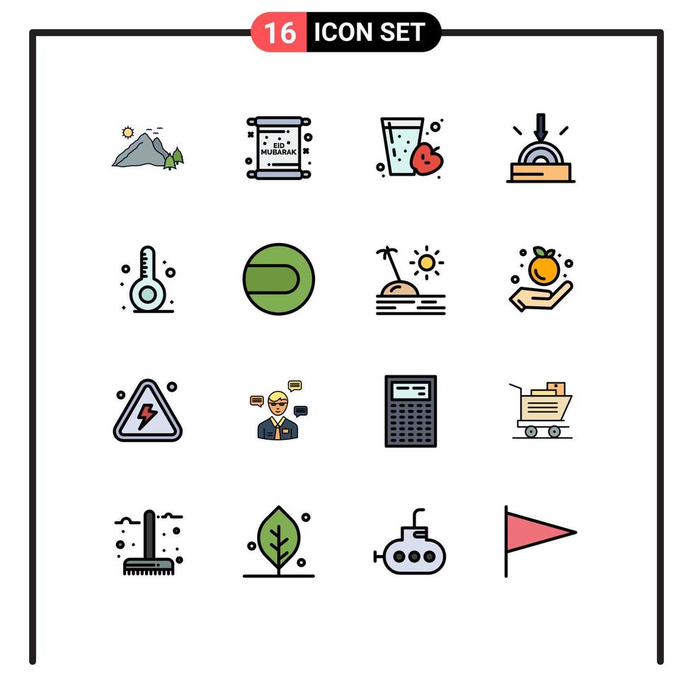 Modern Set of 16 Flat Color Filled Lines Pictograph of technology download mubarak business juice Editable Creative Vector Design Elements