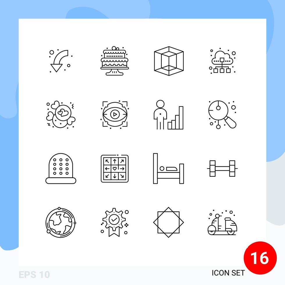 Outline Pack of 16 Universal Symbols of candy data traffic cakes technology cloud Editable Vector Design Elements