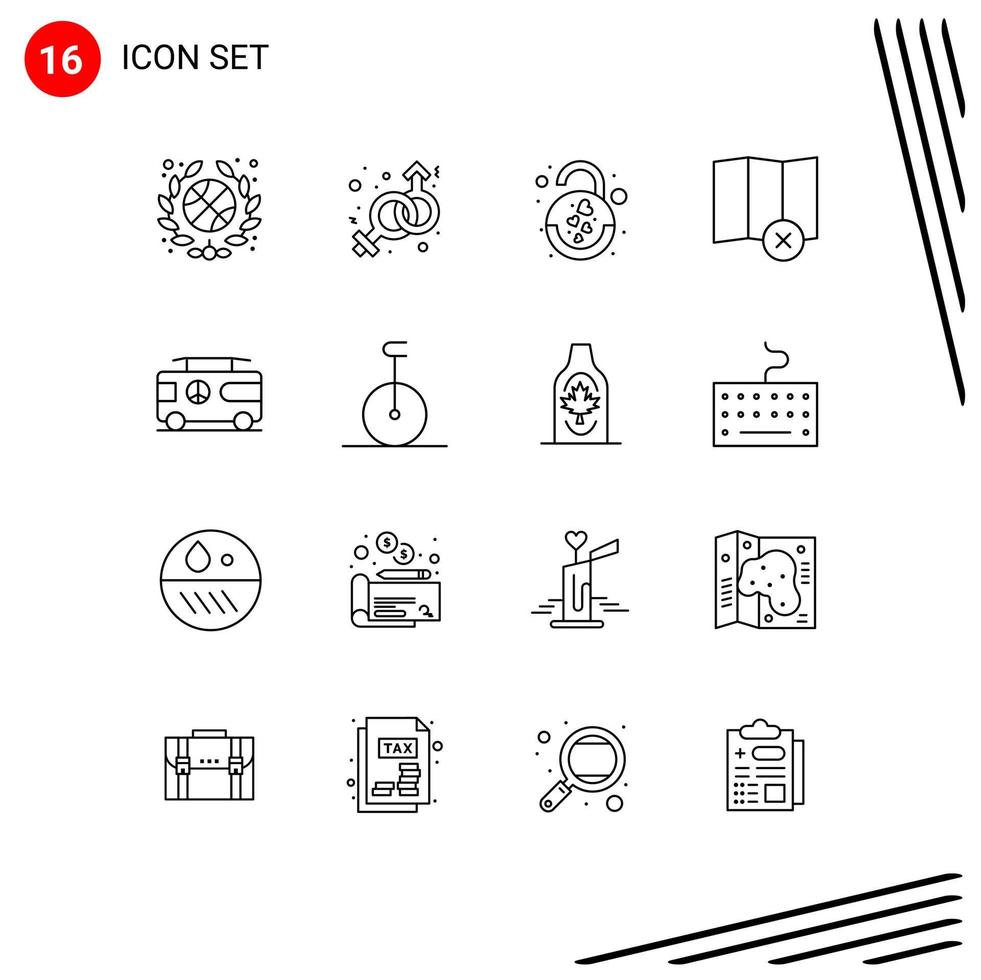 16 iconos creativos signos y símbolos modernos de van hippy lock combo eliminar elementos de diseño vectorial editables vector