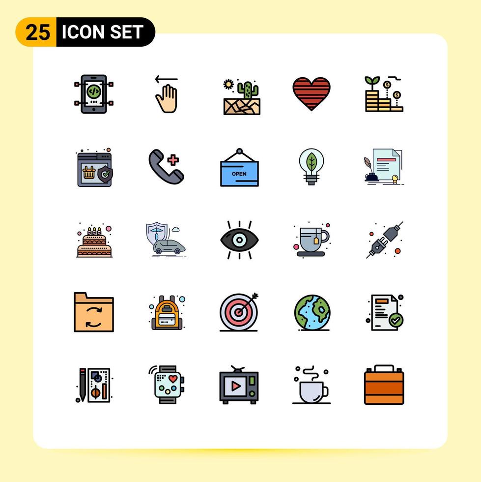 conjunto de 25 iconos de interfaz de usuario modernos símbolos signos para informe de crecimiento cactus amor favorito elementos de diseño vectorial editables vector