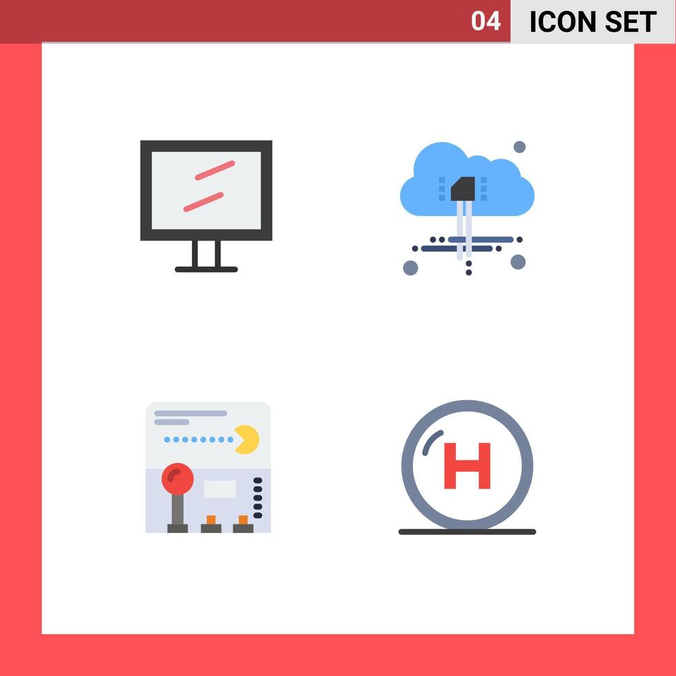 Stock Vector Icon Pack of 4 Line Signs and Symbols for computer game cloud joystick clinic Editable Vector Design Elements