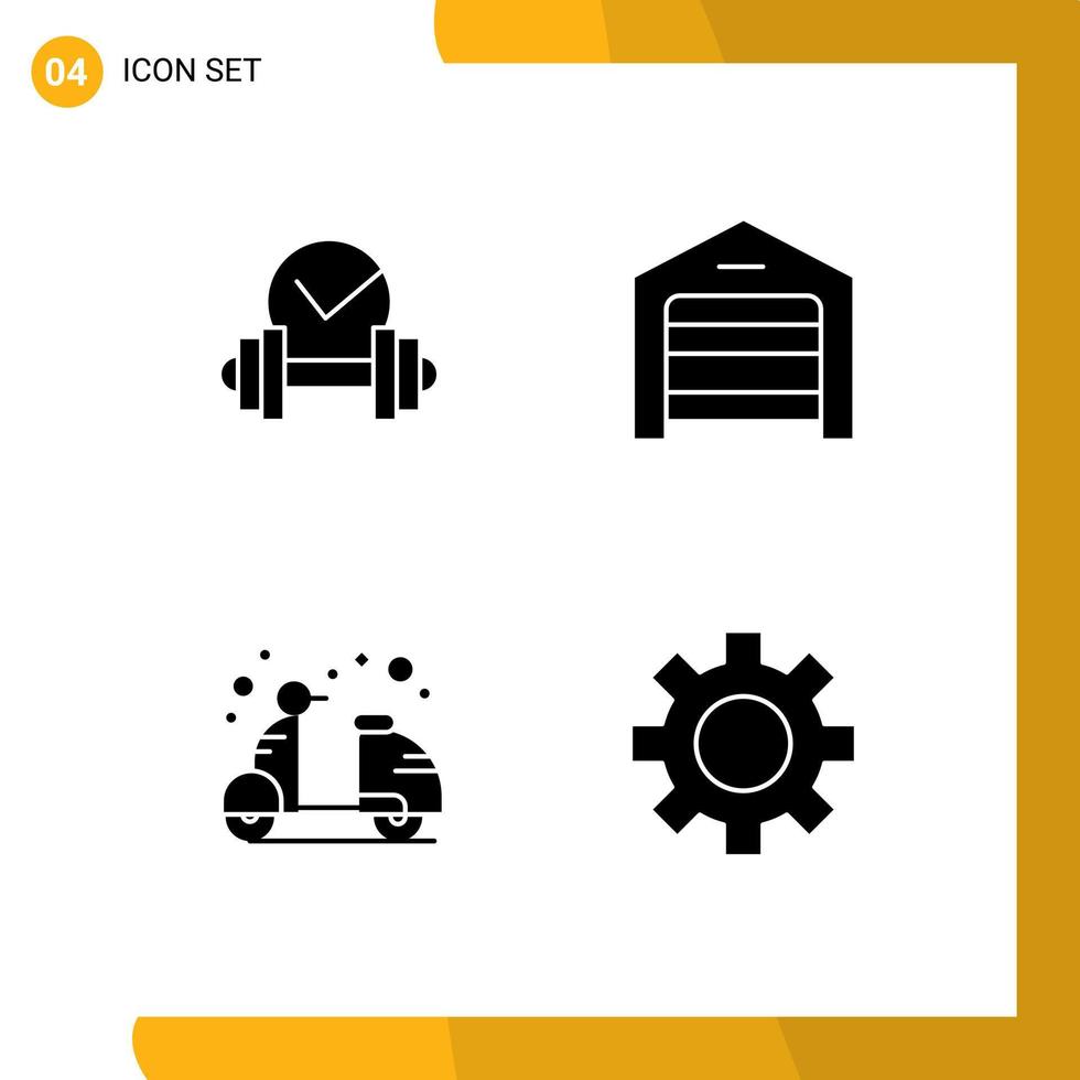 4 Thematic Vector Solid Glyphs and Editable Symbols of dumbbell bike sport structure hot Editable Vector Design Elements