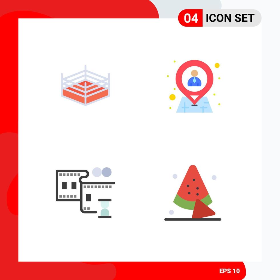 4 Creative Icons Modern Signs and Symbols of boxing film stip employee location watermelon Editable Vector Design Elements