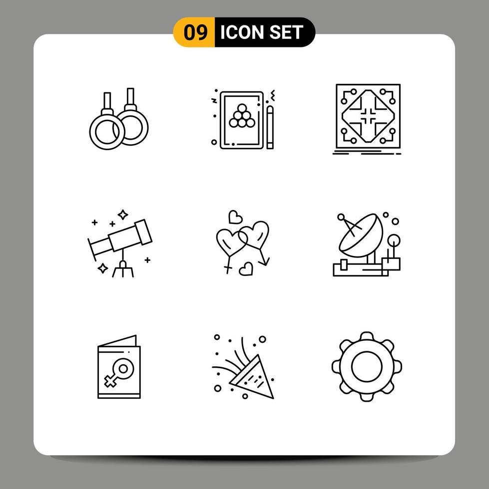 Modern Set of 9 Outlines and symbols such as heart space game astronaut matrix Editable Vector Design Elements