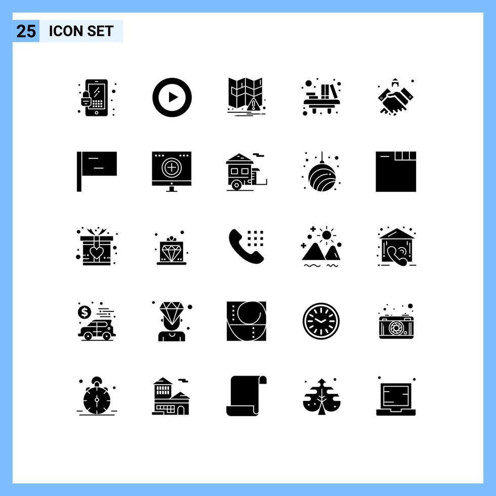 Group of 25 Solid Glyphs Signs and Symbols for house estate notification agreement school Editable Vector Design Elements