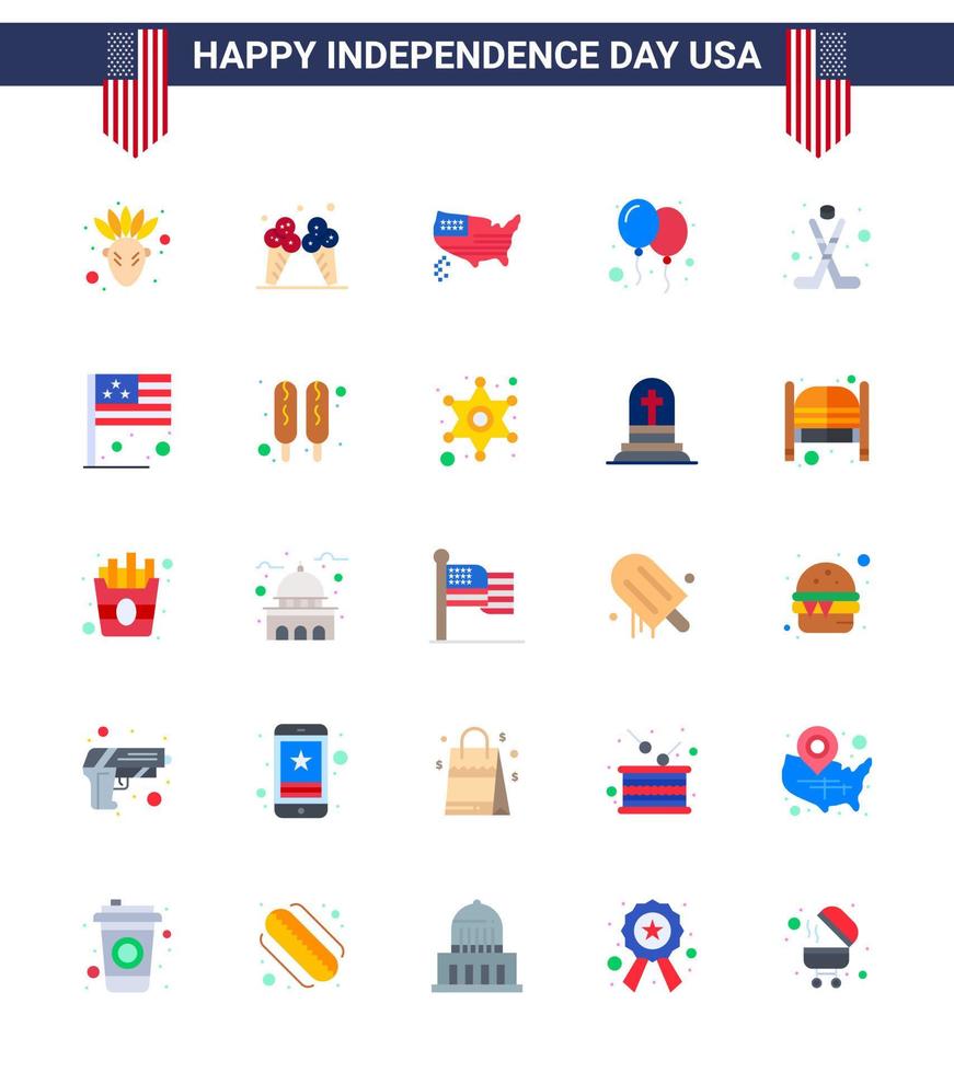 Happy Independence Day 25 Flats Icon Pack for Web and Print ice american map party celebrate Editable USA Day Vector Design Elements
