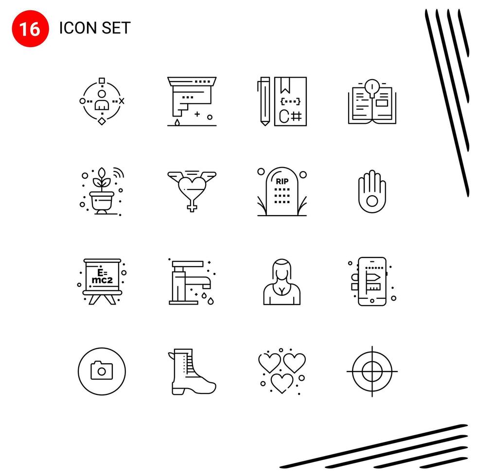 16 Creative Icons Modern Signs and Symbols of plant education ink bulb develop Editable Vector Design Elements