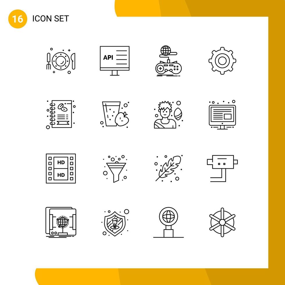 Universal Icon Symbols Group of 16 Modern Outlines of cogs gear develop online internet Editable Vector Design Elements