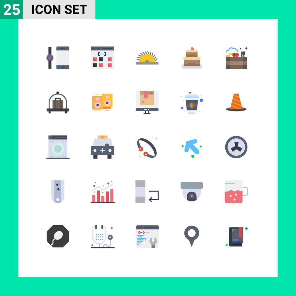 Universal Icon Symbols Group of 25 Modern Flat Colors of farm agriculture construction wedding cake cake Editable Vector Design Elements