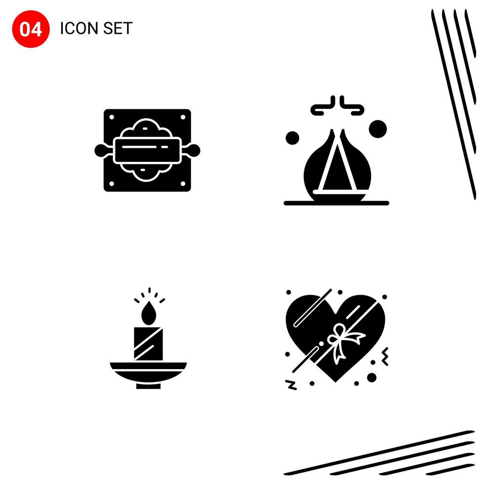 Collection of 4 Vector Icons in solid style Pixle Perfect Glyph Symbols for Web and Mobile Solid Icon Signs on White Background 4 Icons