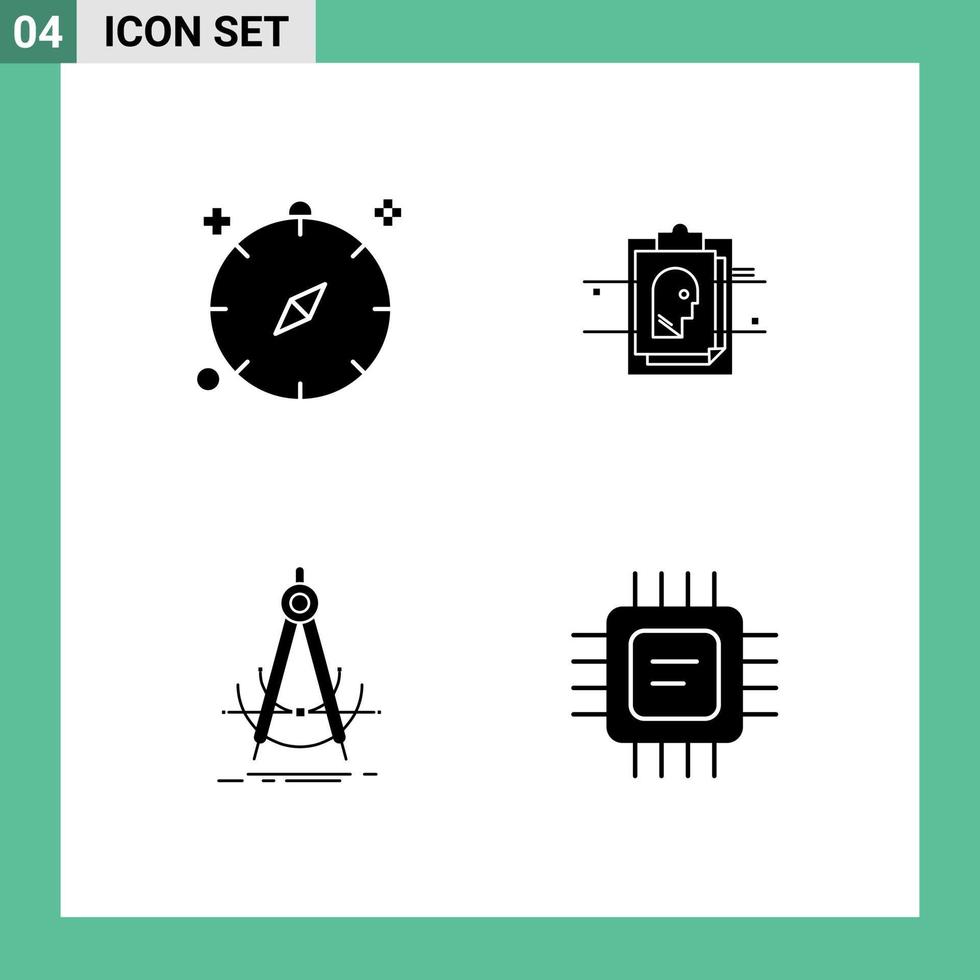 User Interface Pack of 4 Basic Solid Glyphs of compass precision navigation card geometry Editable Vector Design Elements