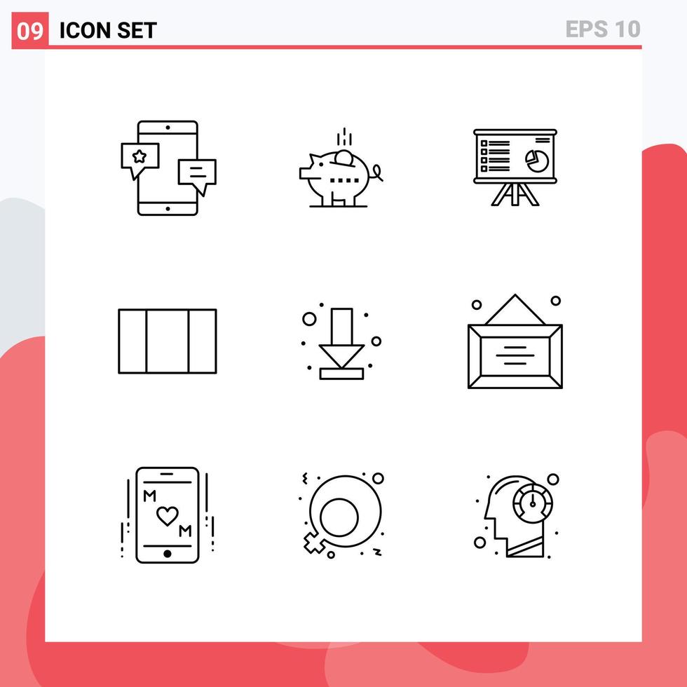 Stock Vector Icon Pack of 9 Line Signs and Symbols for layout marketing safe graph business Editable Vector Design Elements