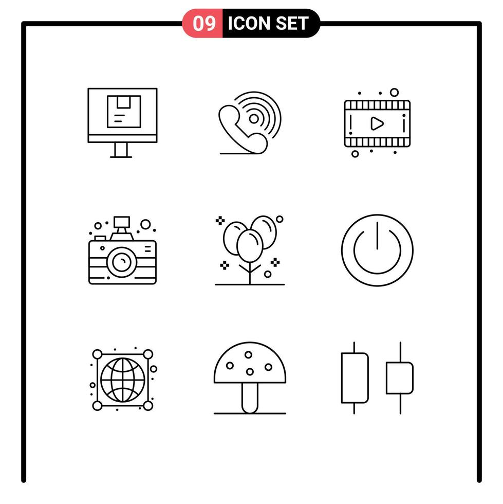 9 Creative Icons Modern Signs and Symbols of balloons media ring communication video Editable Vector Design Elements