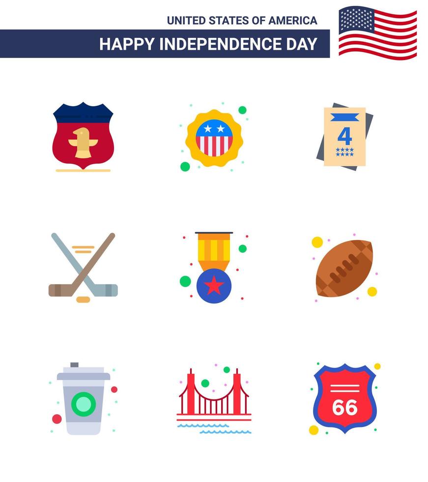 Big Pack of 9 USA Happy Independence Day USA Vector Flats and Editable Symbols of medal award invitation american ice sport Editable USA Day Vector Design Elements