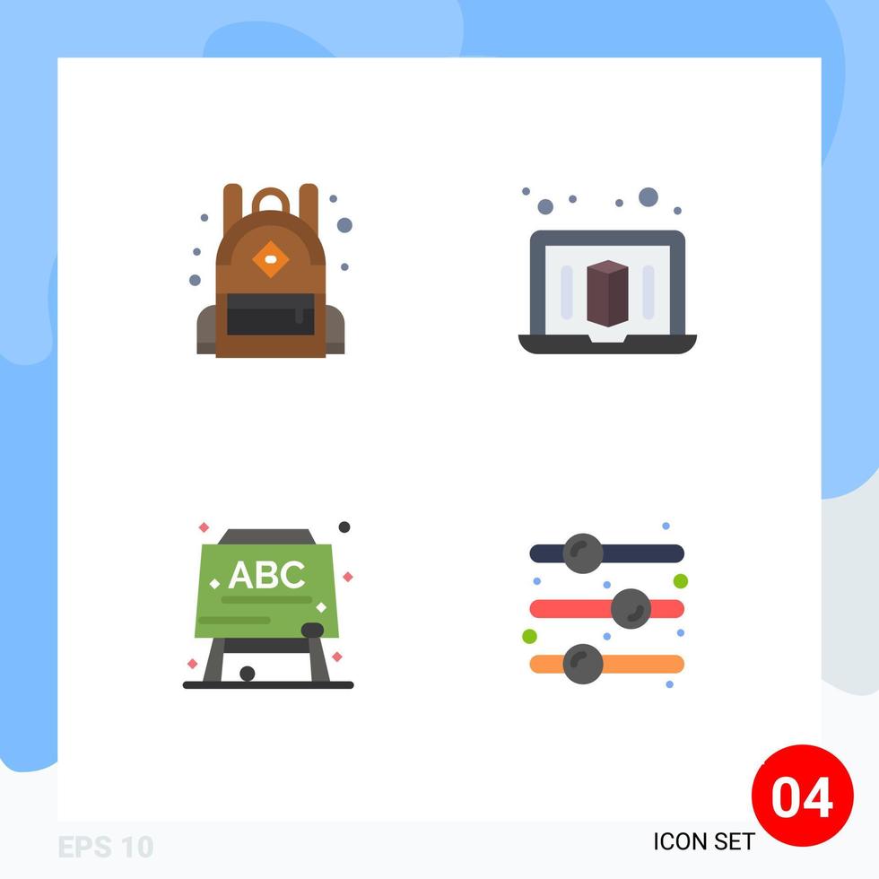 conjunto moderno de 4 iconos planos pictograma de bolsa fuera de la computadora portátil educación interruptor de palanca elementos de diseño vectorial editables vector