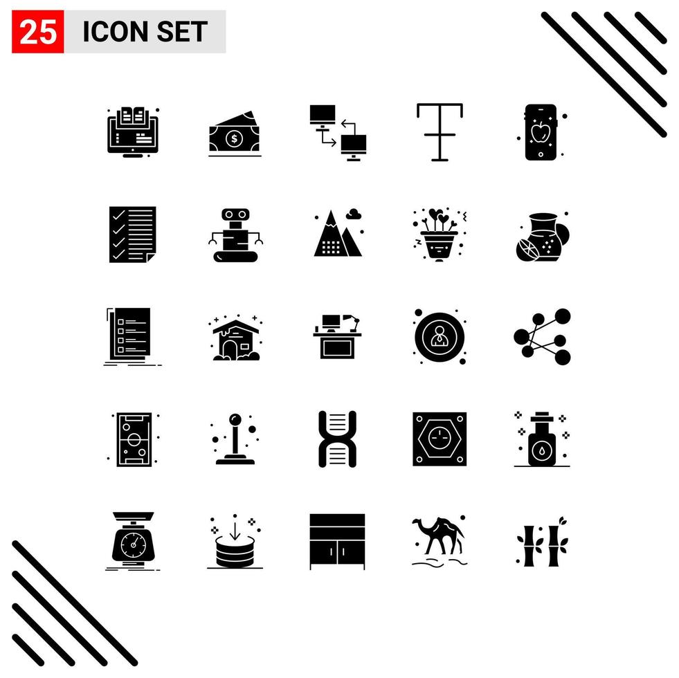 Pictogram Set of 25 Simple Solid Glyphs of strike font amearican transfer mobile Editable Vector Design Elements