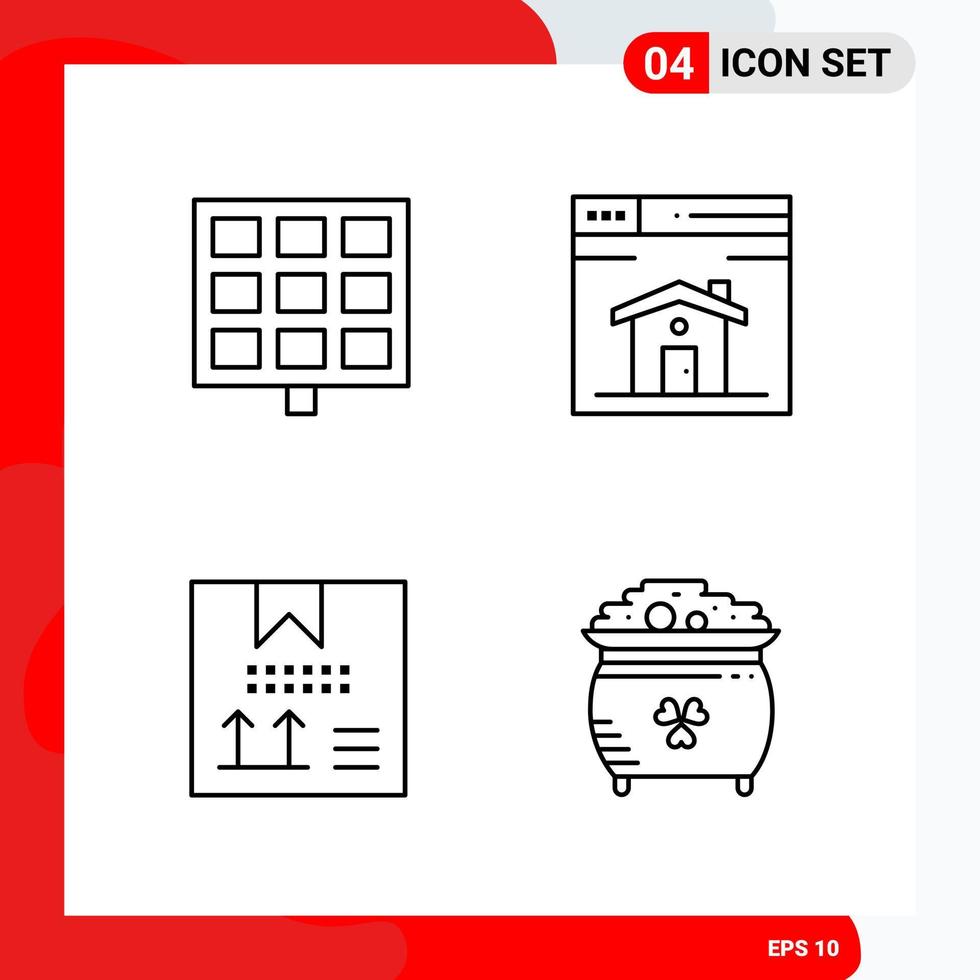 Creative Set of 4 Universal Outline Icons isolated on White Background vector