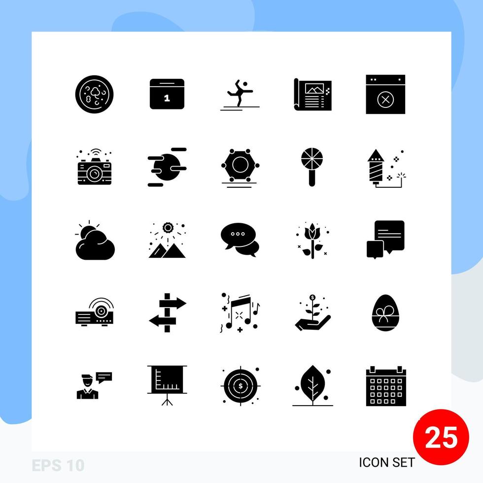 25 Thematic Vector Solid Glyphs and Editable Symbols of design photo gymnastics sketch paper Editable Vector Design Elements