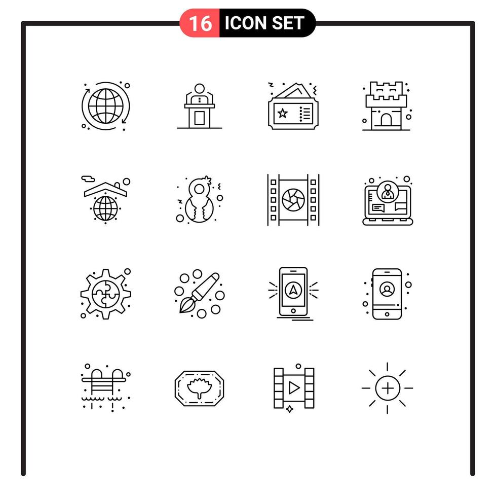 Outline Pack of 16 Universal Symbols of sand beach seminar movie coupon Editable Vector Design Elements