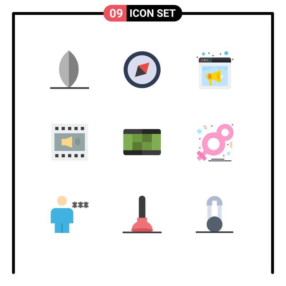 Pictogram Set of 9 Simple Flat Colors of eight tennis webpage court speaker Editable Vector Design Elements