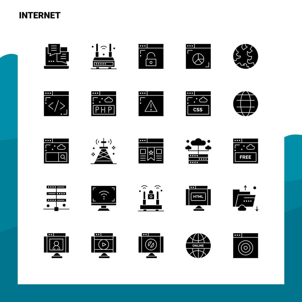 25 conjunto de iconos de Internet plantilla de ilustración de vector de icono de glifo sólido para ideas web y móviles para empresa comercial