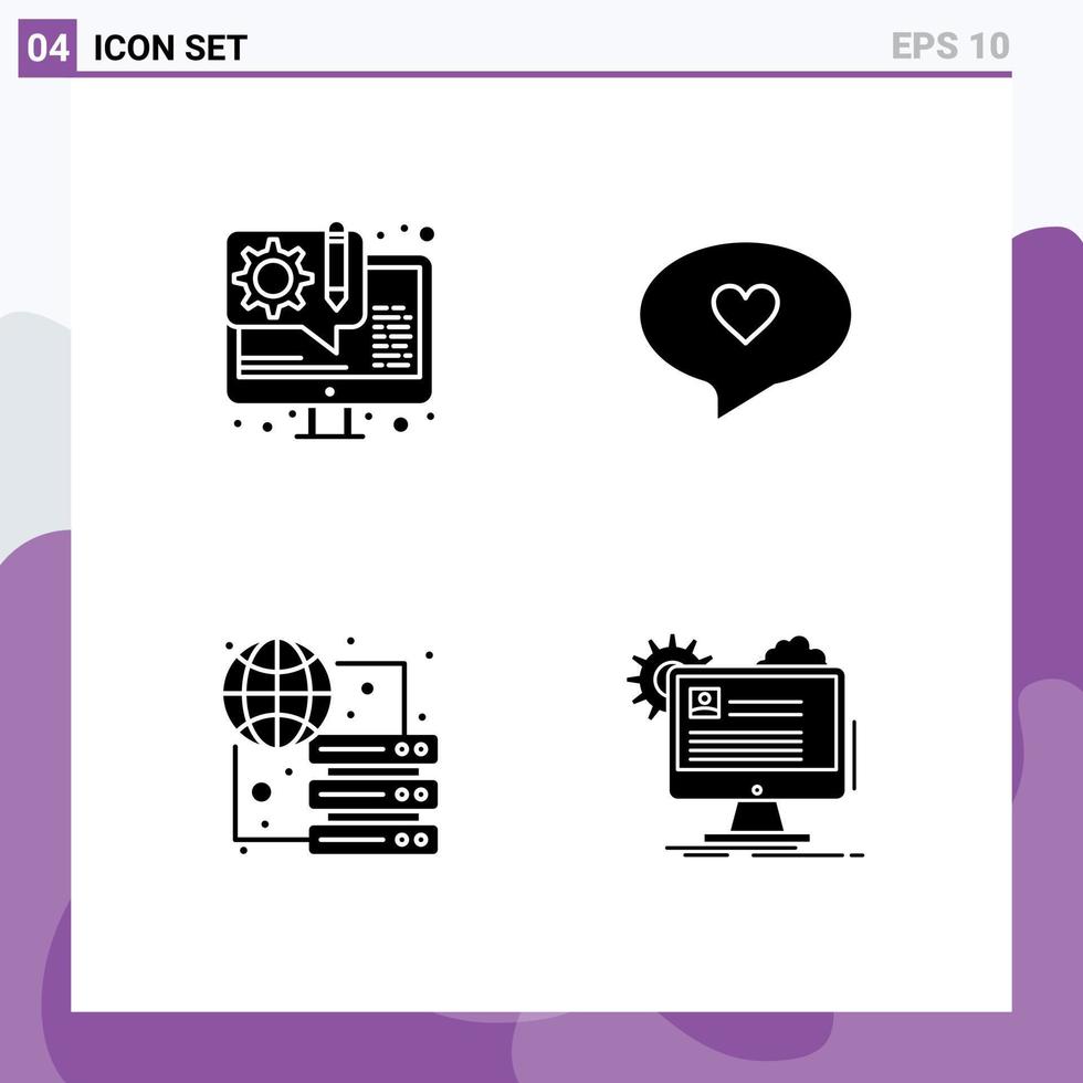 Editable Vector Line Pack of 4 Simple Solid Glyphs of design hosting web design love account Editable Vector Design Elements