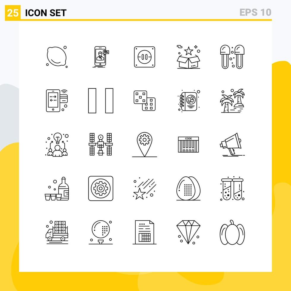 25 Thematic Vector Lines and Editable Symbols of bath package online conversation star box Editable Vector Design Elements