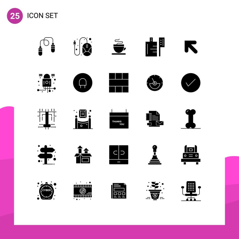 Pictogram Set of 25 Simple Solid Glyphs of cyber up coffee arrow preparation Editable Vector Design Elements